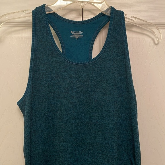 ATHLETA Athletic Racerback Tank Top Small Ruched Sides Heather Blue & Black - Picture 3 of 12